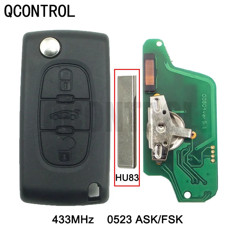 

QCONTROL Auto Car Remote Key Fob ID46 Chip For CITROEN C5 C4 C3 C2 Berlingo Picasso Auto Lock CE0523 ASK/FSK HU83 Blade