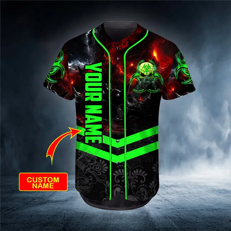 Monster Green Skull Personalized Baseball Jersey Shirts Baseball Shirt 3D Printed Men's Shirt hip hop Tops