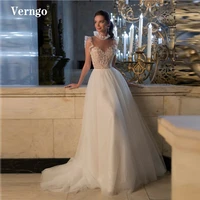 verngo pastrol fairy garden country wedding dress boho high neck lace applique glitter tulle a line bridal gowns buttons back