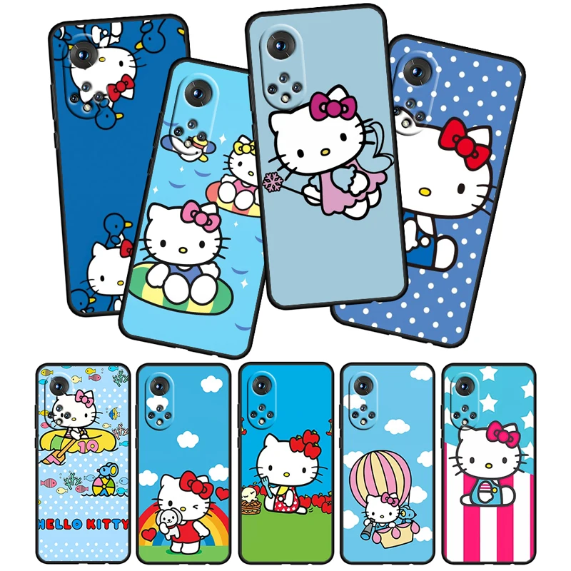 

Cartoon Hello Kitty Funny For Honor 60 50 30 20 Pro Plus 5G 4G Fundas Coque Capa Magic3 Play5 5T Soft Silicone Black Phone Case
