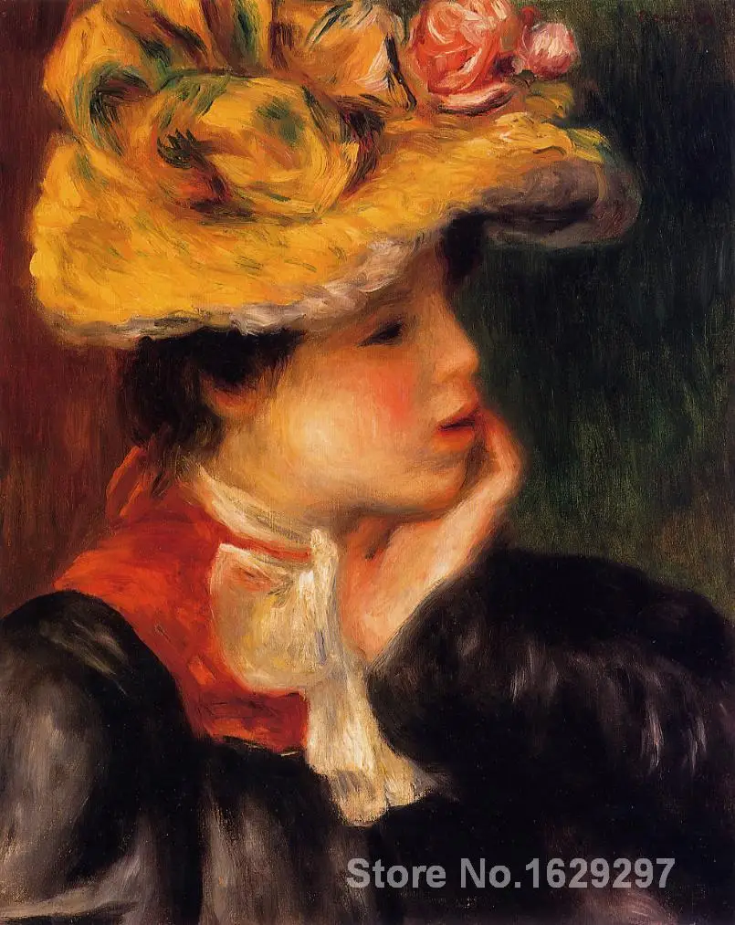 

large oil paintings for sale Head of a Young Woman (Yellow Hat) Pierre Auguste Renoir canvas art Handmade High Quality