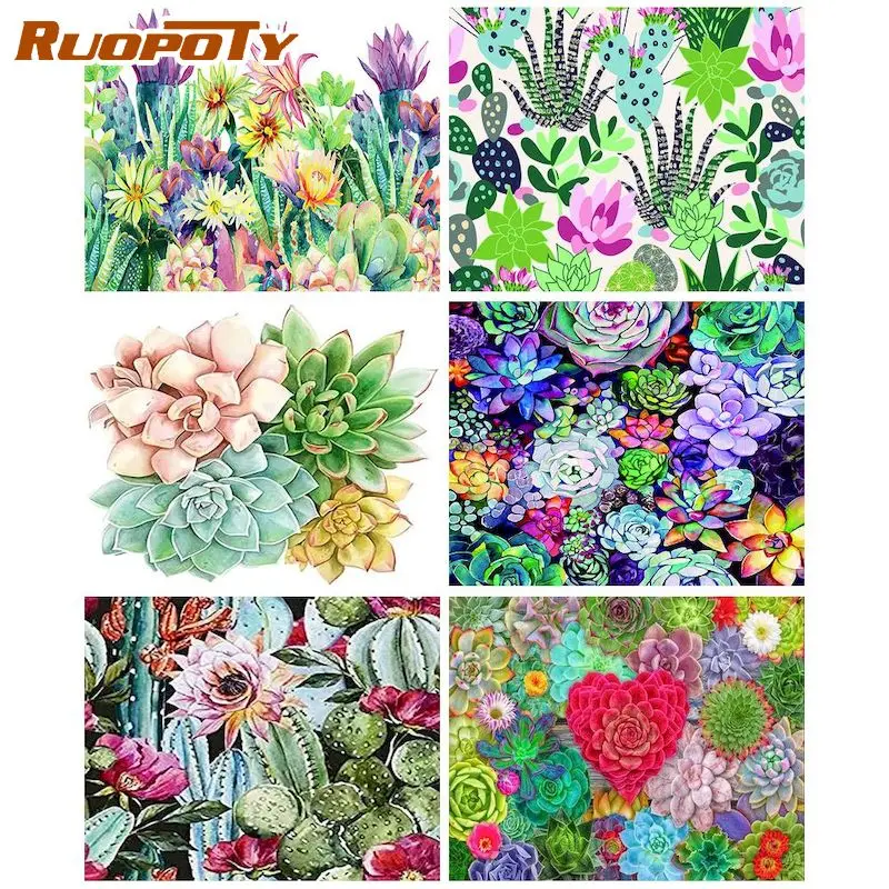 

RUOPOTY Diamond Painting Various Succulent Plants New Arrivals Full Square Diamond Embroidery Sale Handicraft Wall Art Decor