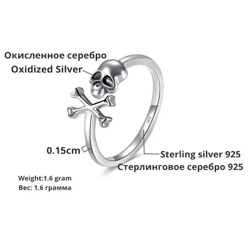 TONGZHE стерлингового серебра 925 пробы, кольца с черепом для женщин, готические кольца со скелетом, винтажный костюм, ювелирные изделия, подарок на Хэллоуин KLTR038-1 (art.: 3920cd8ee9d34) - 3920cd8ee9d34