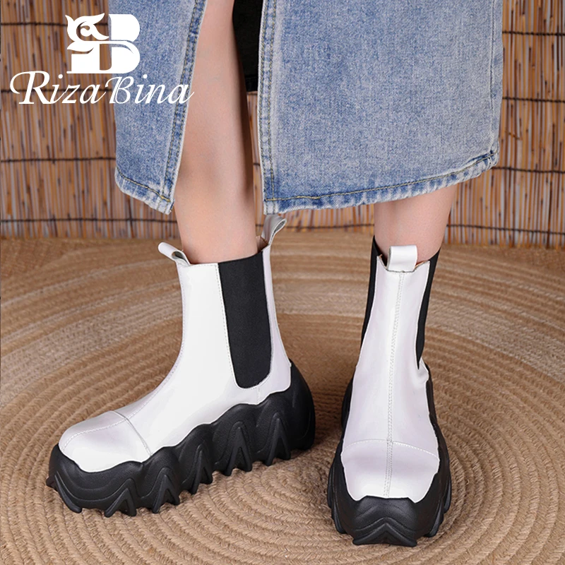 

RIZABINA New Women Ankle Boots Real Leather Winter Women'S Shoes Designer Platform Female Short Boot Footwear Size 35-40