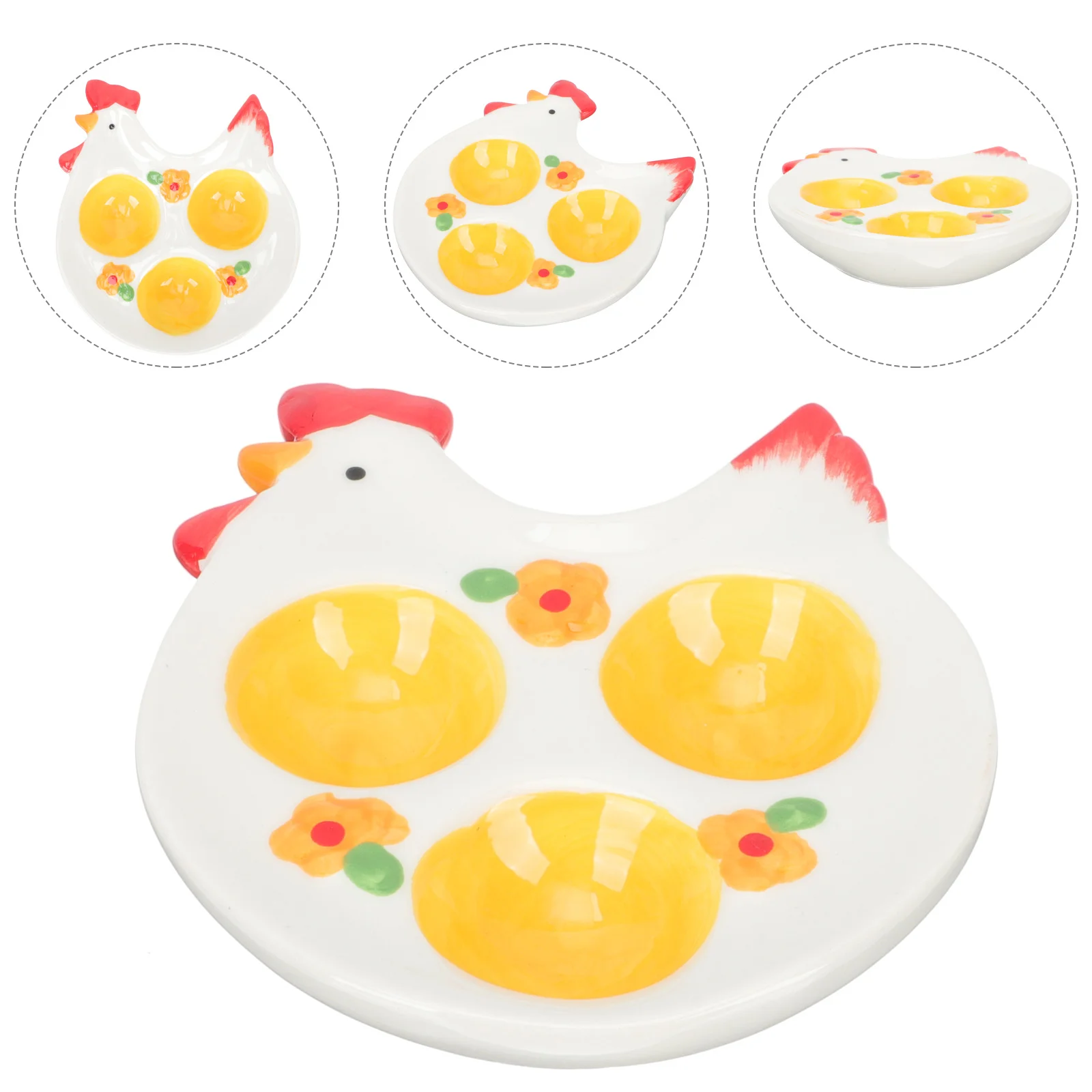 

3-compartment Egg Storage Rack Desktop Egg Ceramic Rack Breakfast Egg Tray