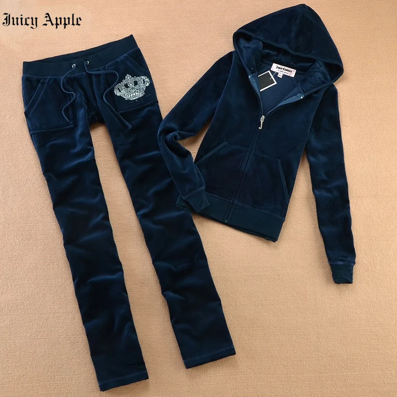 

Juicy Apple Tracksuit Woman Spring/Fall 2023 Velvet Fabric Suit Women Track Suit Casual Hoodies And Pants Sportswear 2 Piece Set