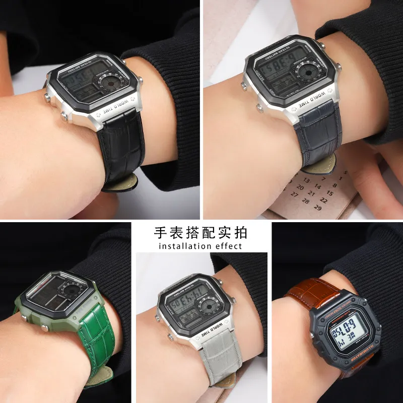 Фото Модифицированный ремешок для часов из воловьей кожи AE-1200WH для Casio AE1200, AE1300, AE1000, A159, A158, A168, F91W, аксессуары для мужских часов №3