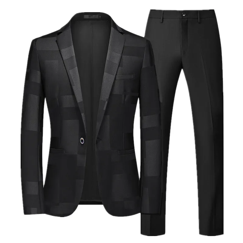 New Arrival Men Business Suit 2 Piece Black / Blue / Wine Red Fashion Male Prom Party Blazers and Pure Color Pants Size 6XL-S