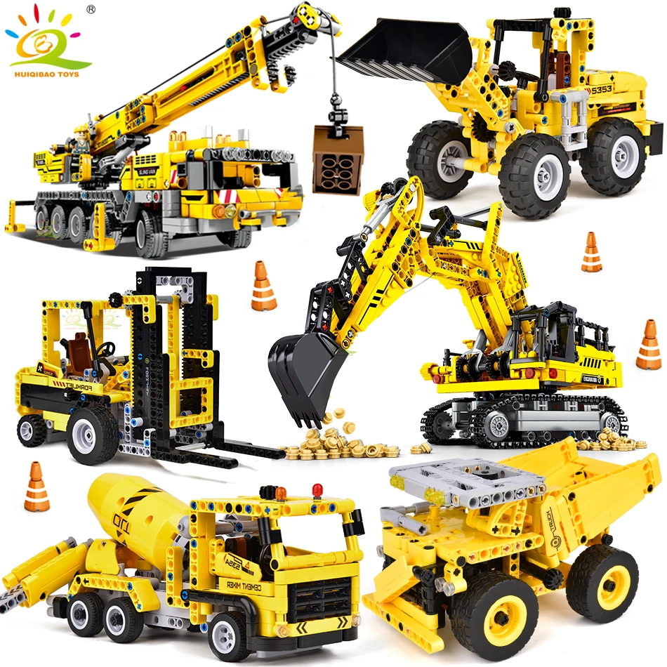 

Инженерный грузовик HUIQIBAO, технический строительный блок, конструктор для детей, мальчиков, взрослых, экскаватор, бульдозер, кран, автомобиль, кирпич