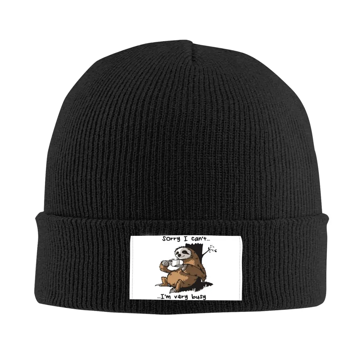 

I Can't I Am Very Busy Sloth Hat Autumn Winter Skullies Beanies Warm Coffee Cap Men Women Acrylic Skullcap