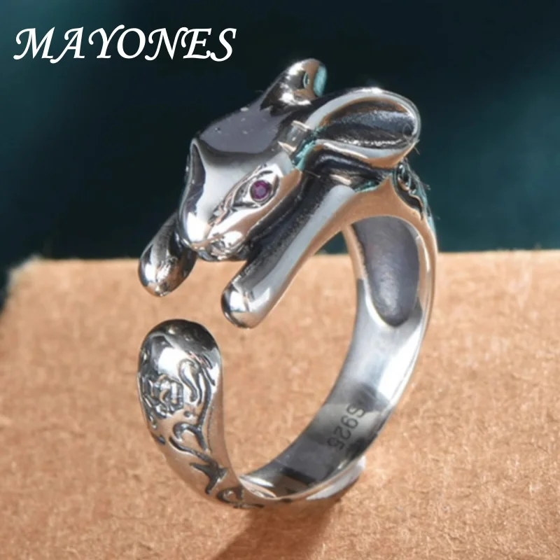 Женское кольцо из тайского серебра 925 пробы с подвеской в виде кролика