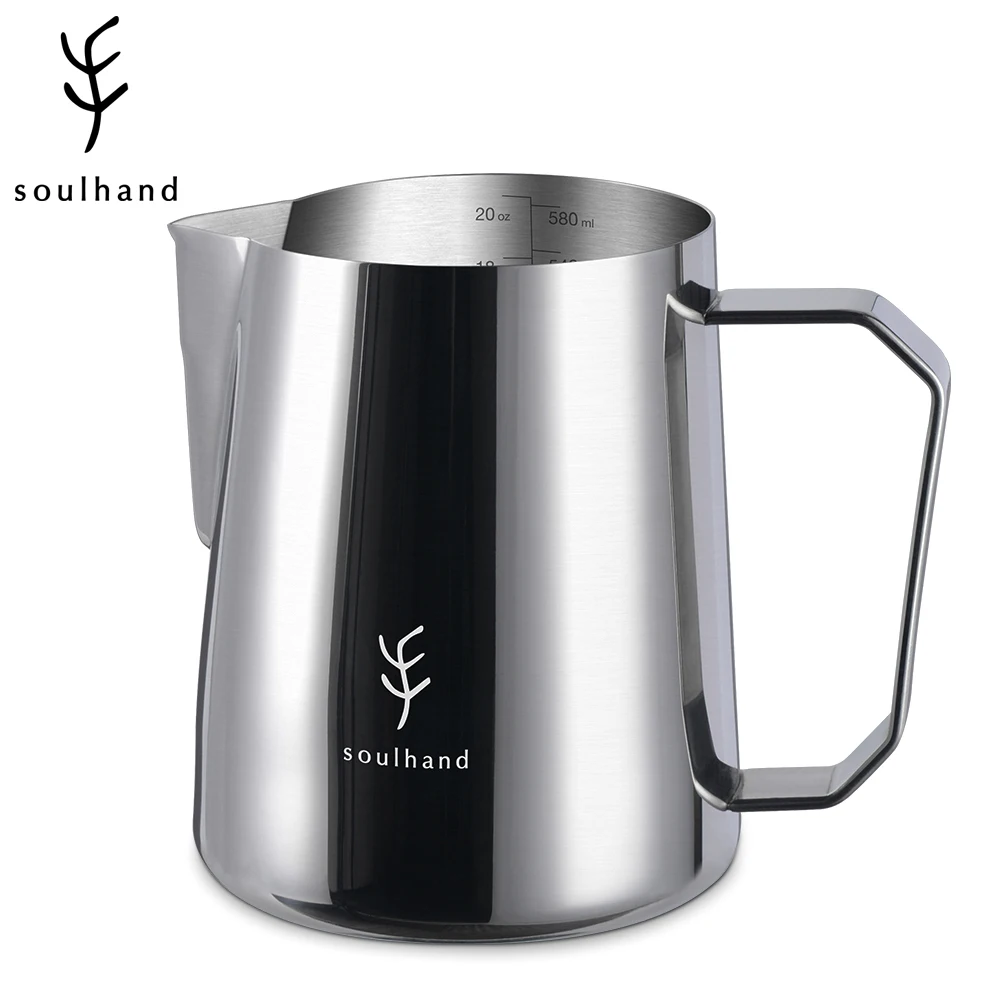 

SOULHAND 2pcs Milk Frothing Pitcher Espresso Coffee Barista Latte Cappuccino Milk Cream Cup 600ML Frothing Jug Stainless Steel