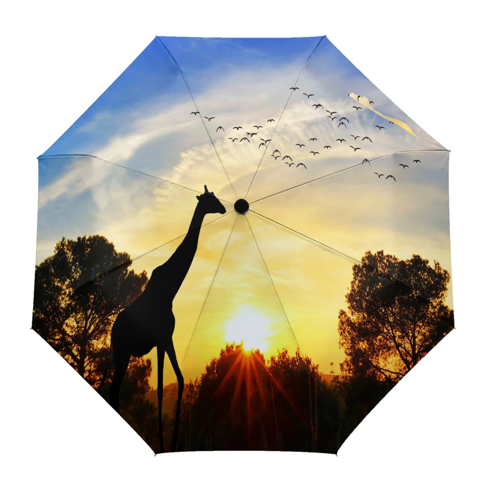 

Giraffe Scenery Sunset Animal Plant Rain Umbrella Folding Sun Umbrella Outdoor Sunscreen Anti-UV Parasol Female Male Umbrellas