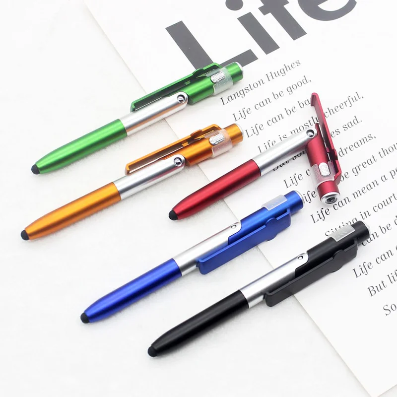 multifunction phone stand holder ballpoint pen 4 in 1 folding led light ballpoint pen stylus school office stationery supplies free global shipping