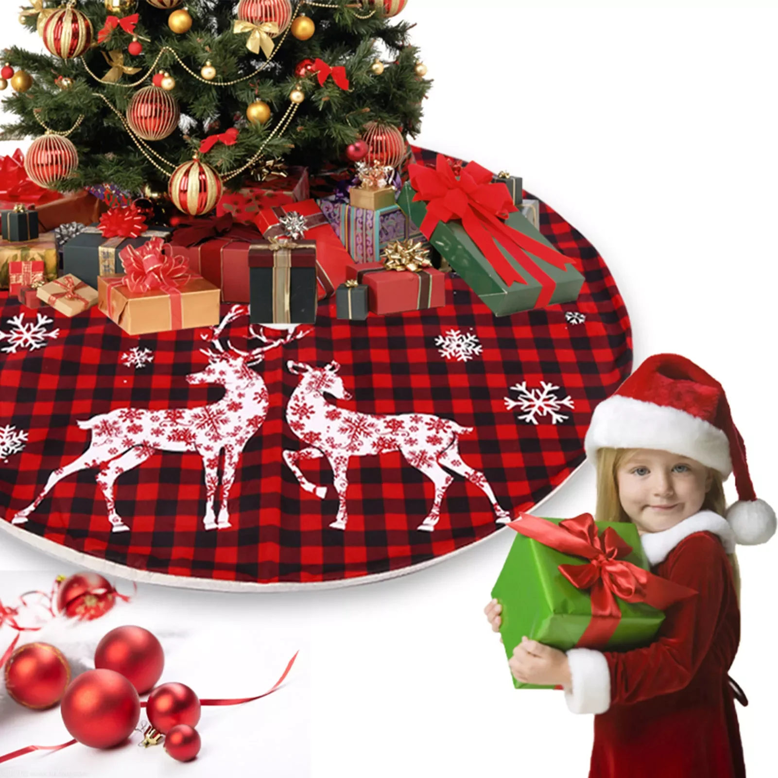 

Apron Elk Christmas Tree Skirt Black Letter High-quality Linen Non-woven Fabrics Suitable For Family Decoration And Gift
