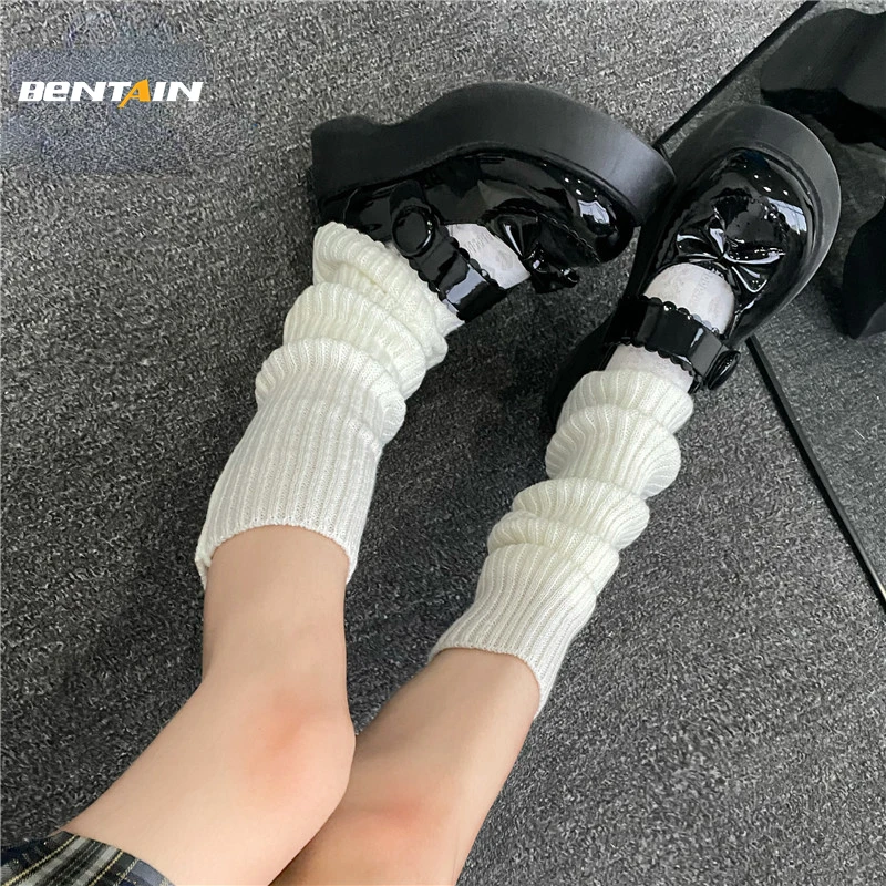 Lolita Long Socks Women's Leg Warmers Knitted Warm Foot Cover White Arm Warmer Ladies Autumn Winter Crochet Socks Boot Cuffs