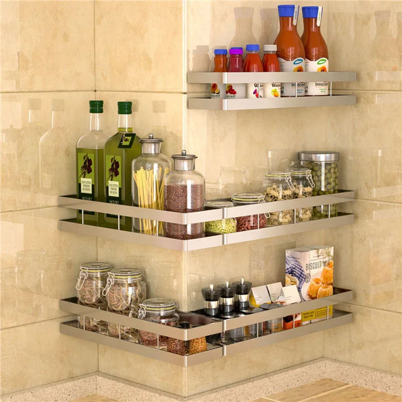 

304 Stainless Steel Kitchen Storage Spice Rack Corner Wall Shelf for Kitchen Oragnizer Bathroom Shower Rack Bathroom Accessories