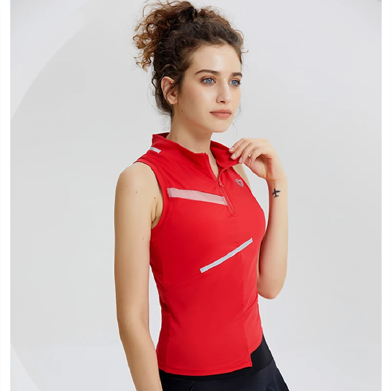 High Quality Gym Sleeveless Vest Running Women Sport Tight Half Zipper Yoga Sleeveless Workout Vest Top Athletic Fitness T Shirt