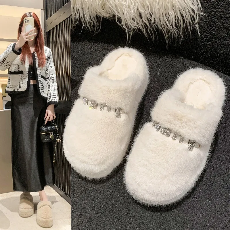 Пушистые тапочки baotou женская одежда новинка осень и зима домашние красные