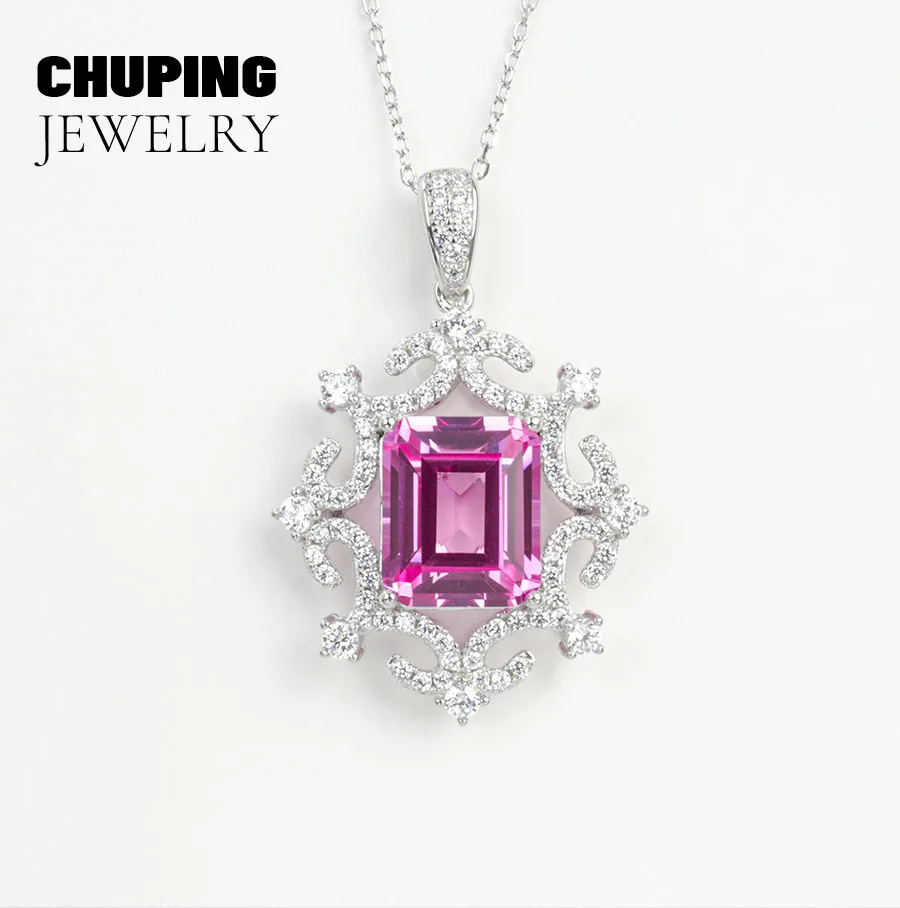 Фото Chu Ping Fine Jewelry Lab Рубин Розовый Сапфир Изумруд Восьмиугольная огранка 8*10 мм S925 Серебряный кулон Ожерелье Выделите Элегантность №3
