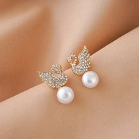925 silver needle full diamond swan pearl earrings ins fashion earrings girl gift