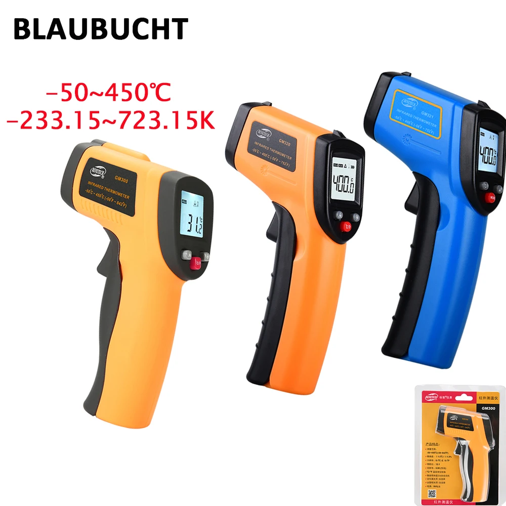 

BLAUBUCHT Non-Contact Laser -50~400 ℃ Infrared Thermometer Infrared Pyrometer IR Laser Temp Meter Industrial -50~380 ℃ GM320