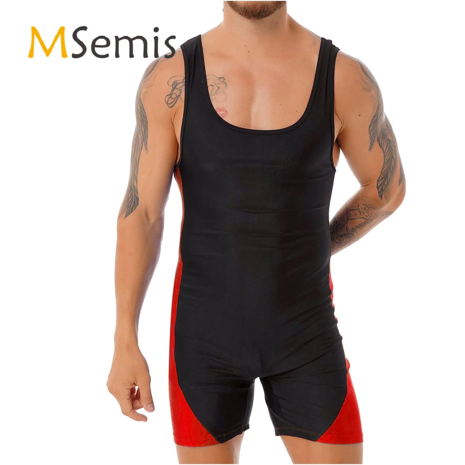 

Мужское боди, цельный комбинезон с U-образным вырезом, без рукавов, для велоспорта, фитнеса, комбинезон в стиле пэчворк, спортивное боди