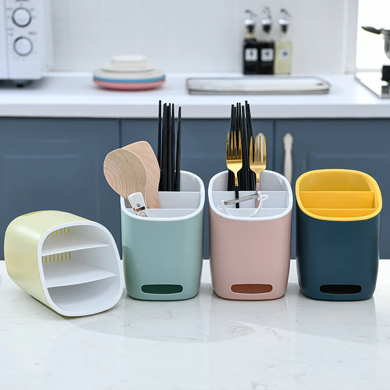 1PC Home Three-Cell Drain Chopstick Holder Creative Double-Layer Tableware Rack Cutlery Spoon Storage Rack For Kitchen Organizer