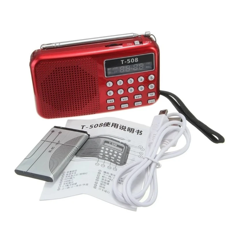 

Mini Portable Radio Handheld FM Radio Supports USB TF MP3 Music Player Outdoor Indoor Speaker Rechargeable with Cable