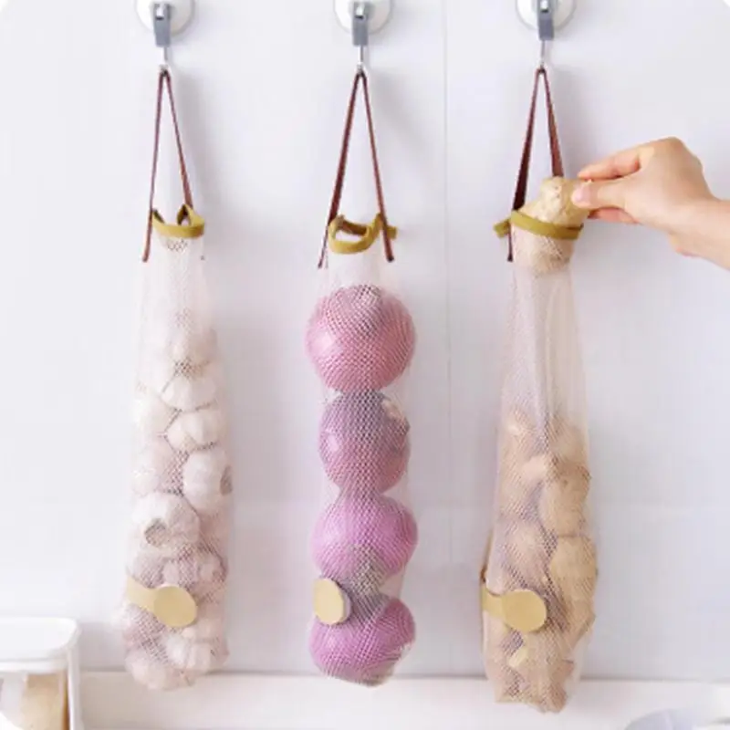 

1PC Hanging Mesh Storage Bags Multifunctional Kitchen Storage Accessories Reusable Mesh Garlic Net Organizers For Fruits Vegetab