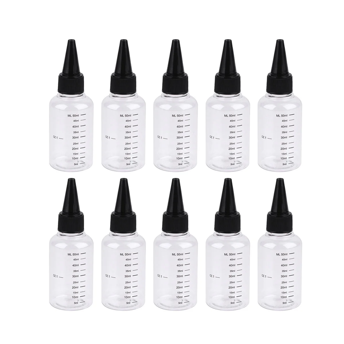 

10pcs Clear Applicator Bottles with Measurement Empty Squeeze Bottles for Essential Oil Craft Accessories 50ml ( Lid )