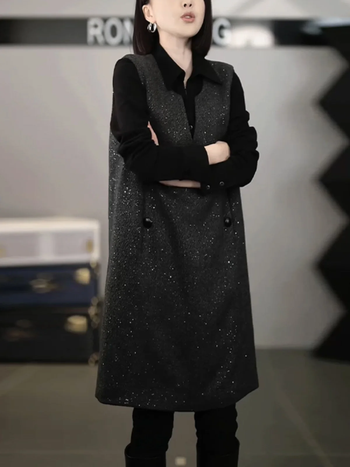 Изящное платье-жилет с блестками осенне-зимнее новое модное в стиле вестерн