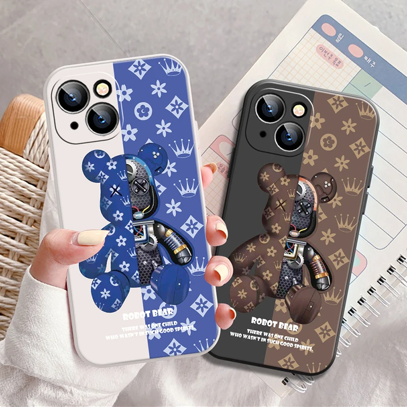 

Phone Case For iPhone 11 12 Pro MAX Mini 13 Pro MAX 6 6S 7 8 Plus X XS MAX XR SE 2020 Cute Luxury Bear TPU Silicone Black Cover
