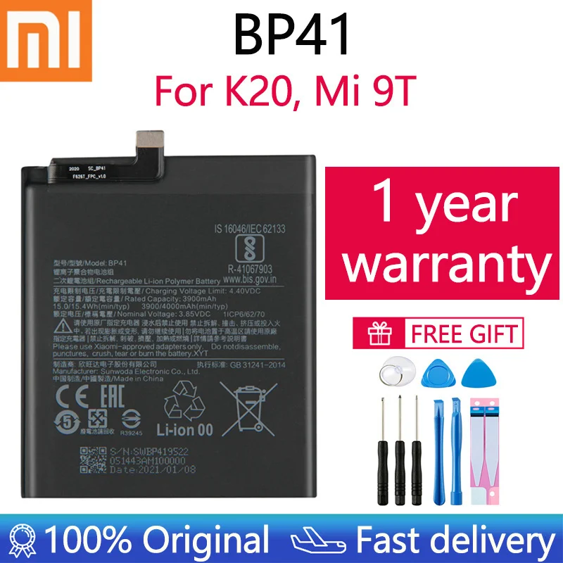 

Xiao mi 100% Orginal BP41 4000mAh Battery For Xiaomi Redmi K20 Pro / Xiaomi Mi 9T T9 Pro BP41 Replacement Batteries +Tools