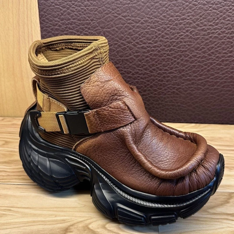 Golden Sapling Designer Brand Men Motorcycle Boots Punk Shoes Soft Leather Thick Bottom Male Leisure Fashion Socks Man