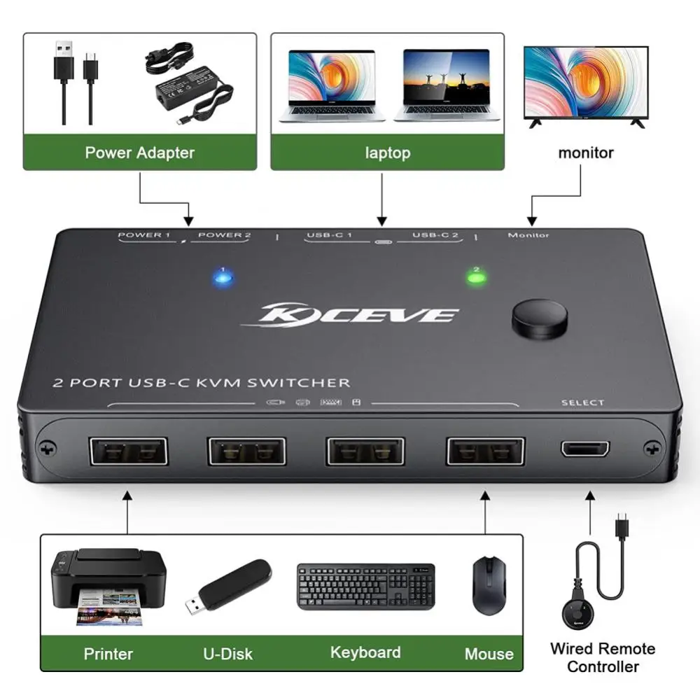 

Portable -compatible Splitter Durable 4k Switch Practical Universal Type-c Kvm Switch For Computer Monitor Multiple Source