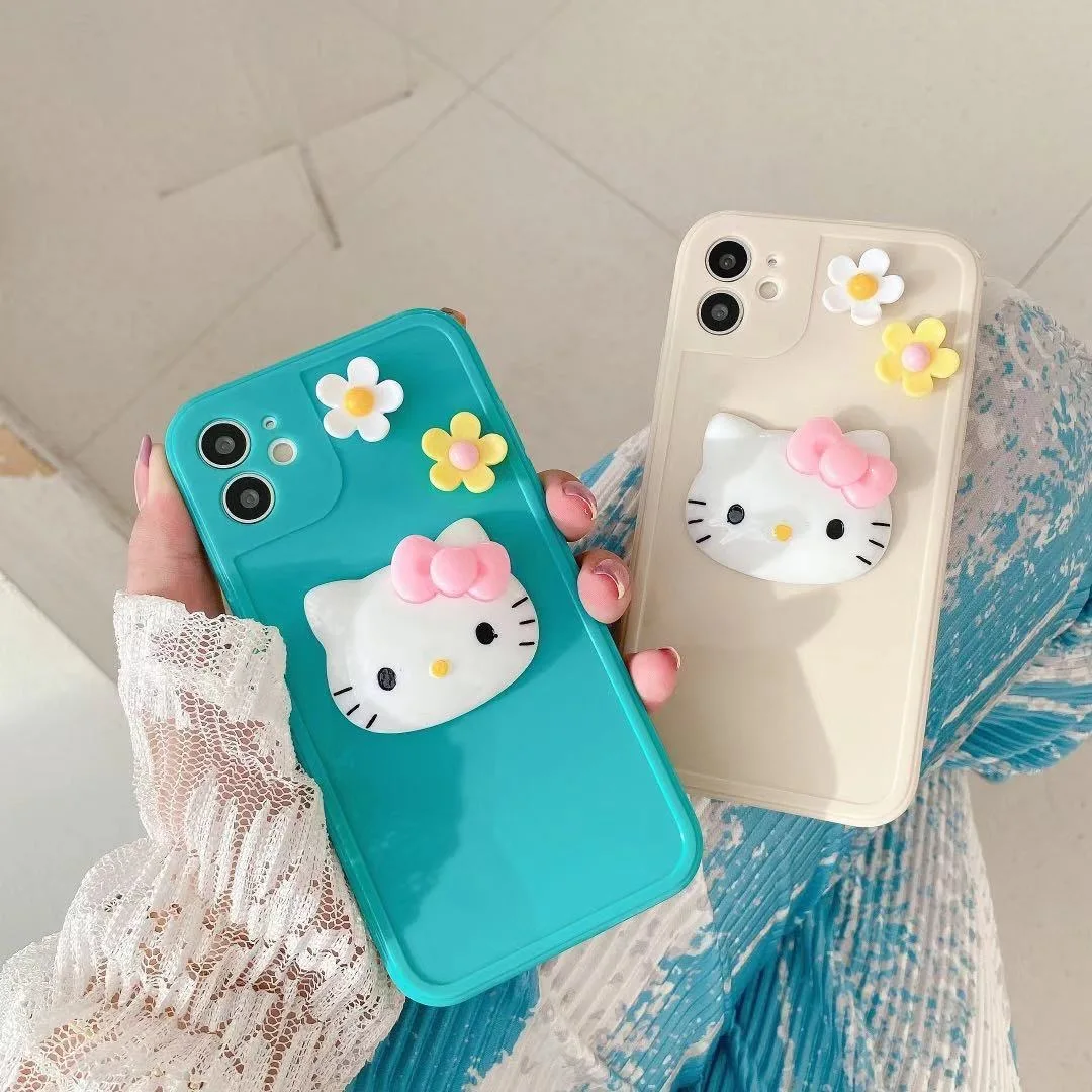

Hello Kitty 3D Cartoon Phone Cases For iPhone 13 12 11 Pro Max Mini XR XS MAX 8 X 7 SE 2022 Cute Stereo Transparent back cover