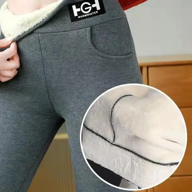 

Winter Women's Thickened Cashmere Tights Warm Thick Wool Lining Pants Elastic Slim High Waist Pants Fashion Warm Pencil Pant