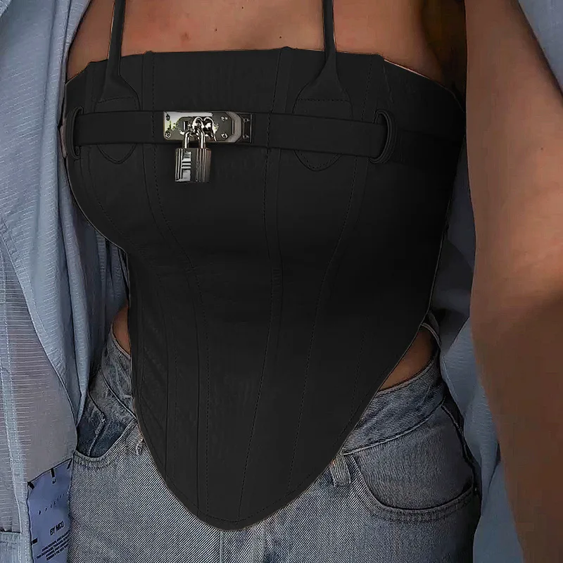 Модный уличный корсет Y2K из искусственной кожи с металлической пряжкой