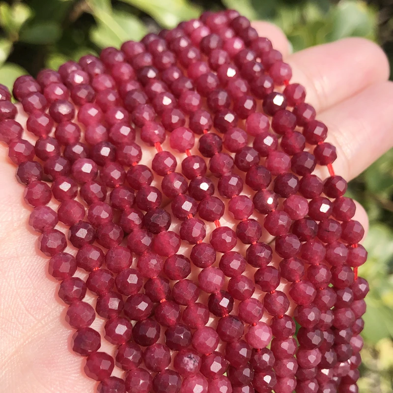 Wholesale 2 3 4MM Tiny Gem stones Beads Shiny Small Faceted Red Ruby Stone Beads For Jewelry Making Beadwork Necklace CharmsIY