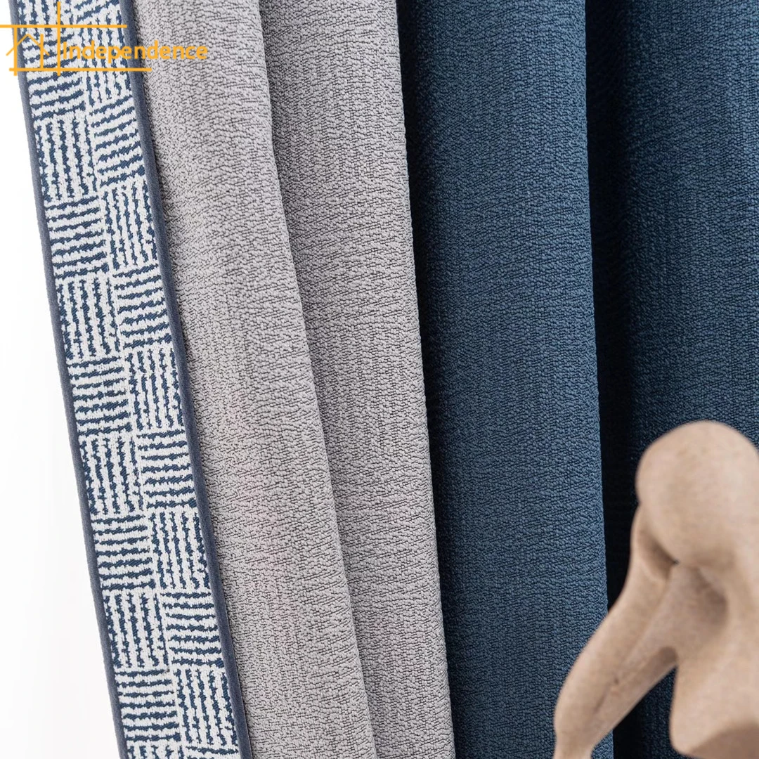 

Custom modern minimalist gray living room cotton linen seamless stitching curtains study bedroom children's room full blackout