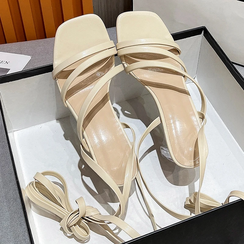 

Sandals Women Summer New 2022 Heels Women Front and Back Cross Belt Transparent Thick Heels Women Shoes Women's Party Shoes