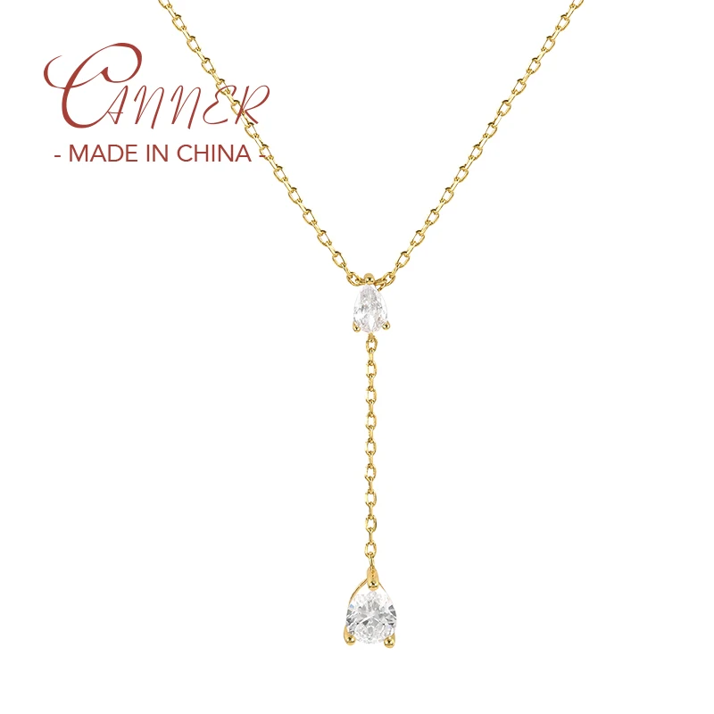 

CANNER 925 Sterling Silver Y-shaped Clavicle Chain Necklace for Women Exquisite Cubic Zirconia Waterdrop Pendant Necklaces