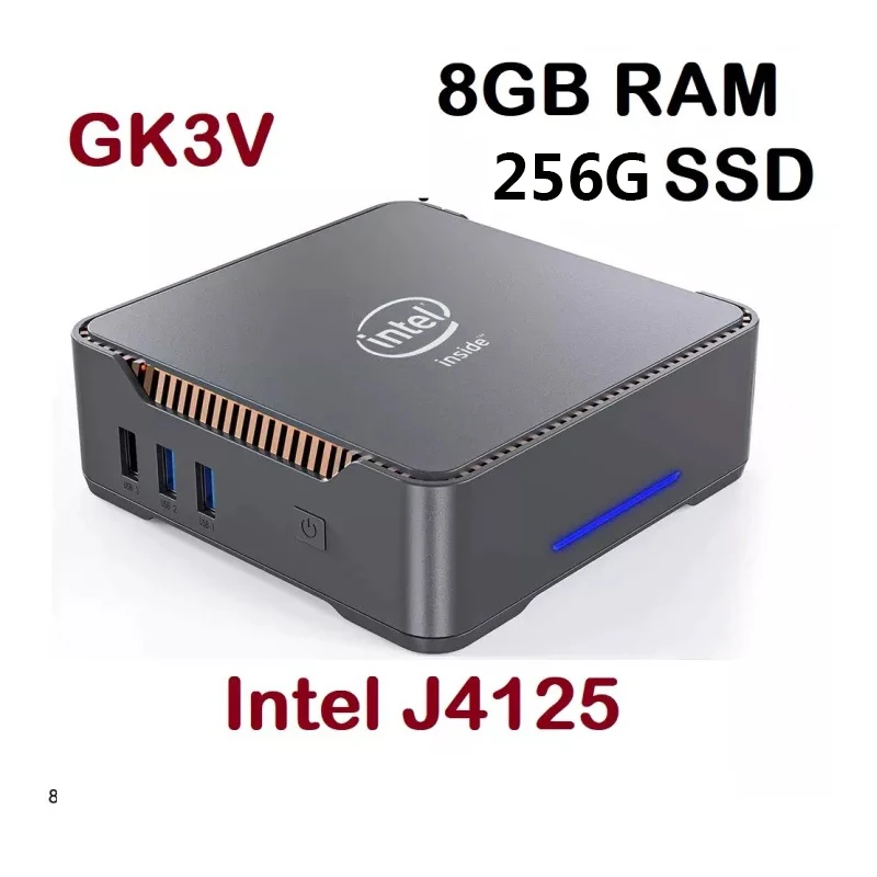 GK3V 256G Mini PC Windows 11 8GB Intel Celeron J4125 Quad-Core 2.4G/5G Dual WiFi Bluetooth 4.2 Gigabit Internet Mini Computer