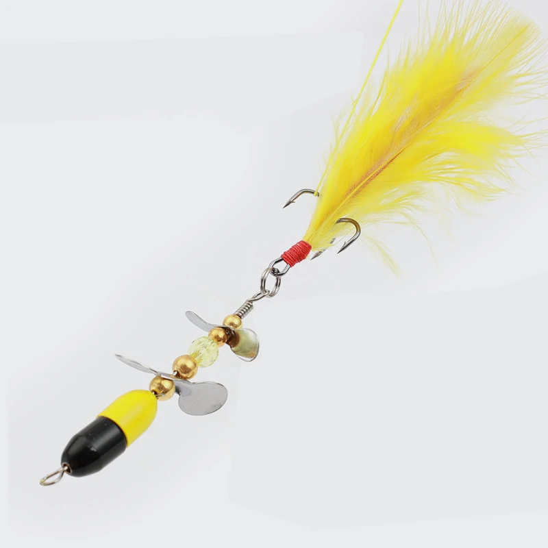 

1pcs Rotating Spinner Sequins Fishing Lure 9g/8.5cm Wobbler Bait with Feather Fishing Tackle for Bass Trout Perch Pike