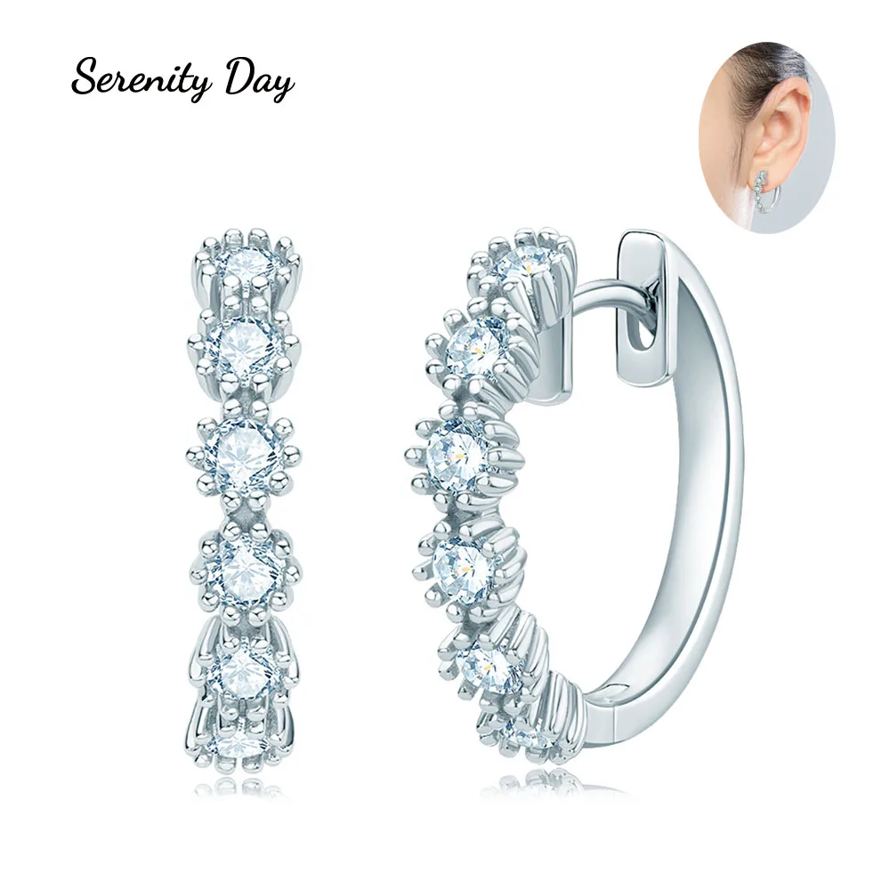 

Serenity Day S925 Sterling Silver Real 3mm Full Moissanite Classic Stud Earrings For Women Sparkling Wedding Party Fine Jewelry