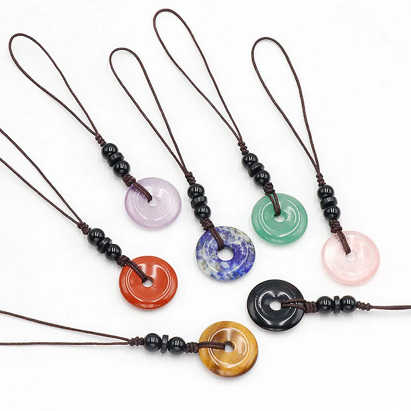 

10pcs Natural Stone 20mm Safety Buckle Hanging Charms Lapis Amethyst Crystal Agate Peace Keychains Pendant Jewelry