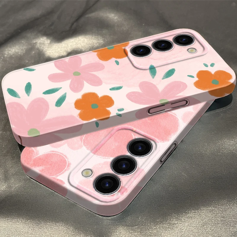 

Cartoon Flowers Anime Pink For Samsung Galaxy S23 S22 Ultra Pro Plus 4G 5G A03 Core Feilin Film Phone Case Back Hard Cover