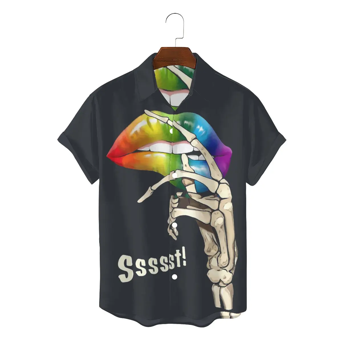 

Mask Raimbow Lips Essential Men Hawaii Shirts LGBT Gay Rainbow Pride Square Neck Short Sleeve 3D Shirt Funny High Quality