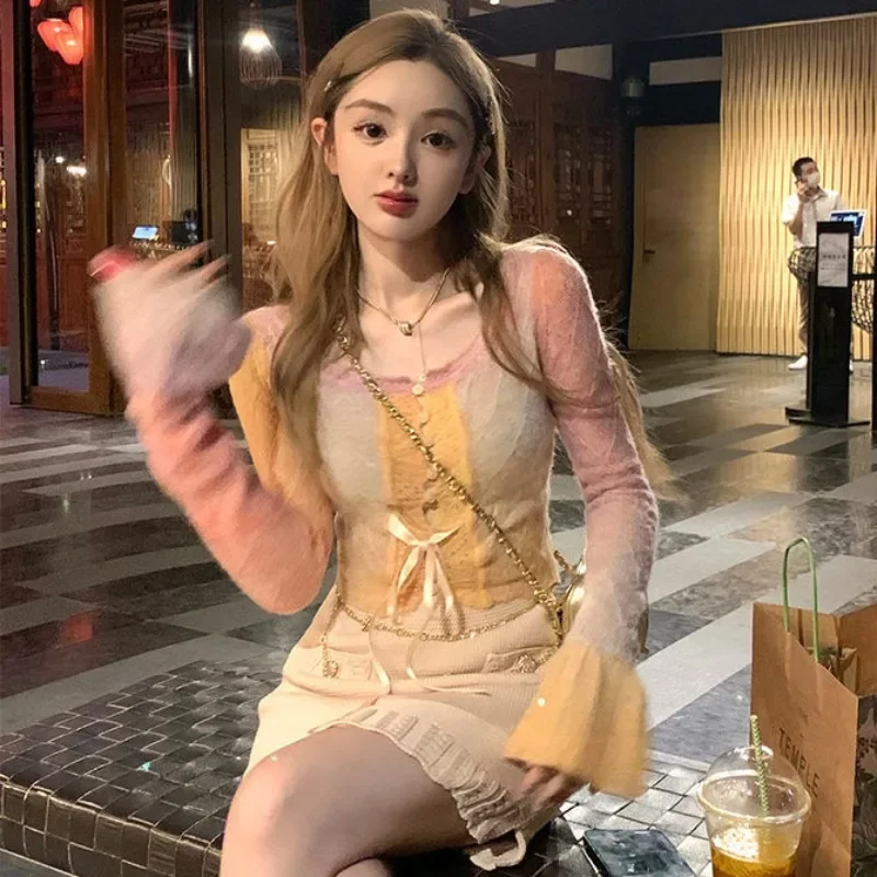 Кардиган женский шикарный Howsweet короткие свитера вязаные женские на шнуровке с